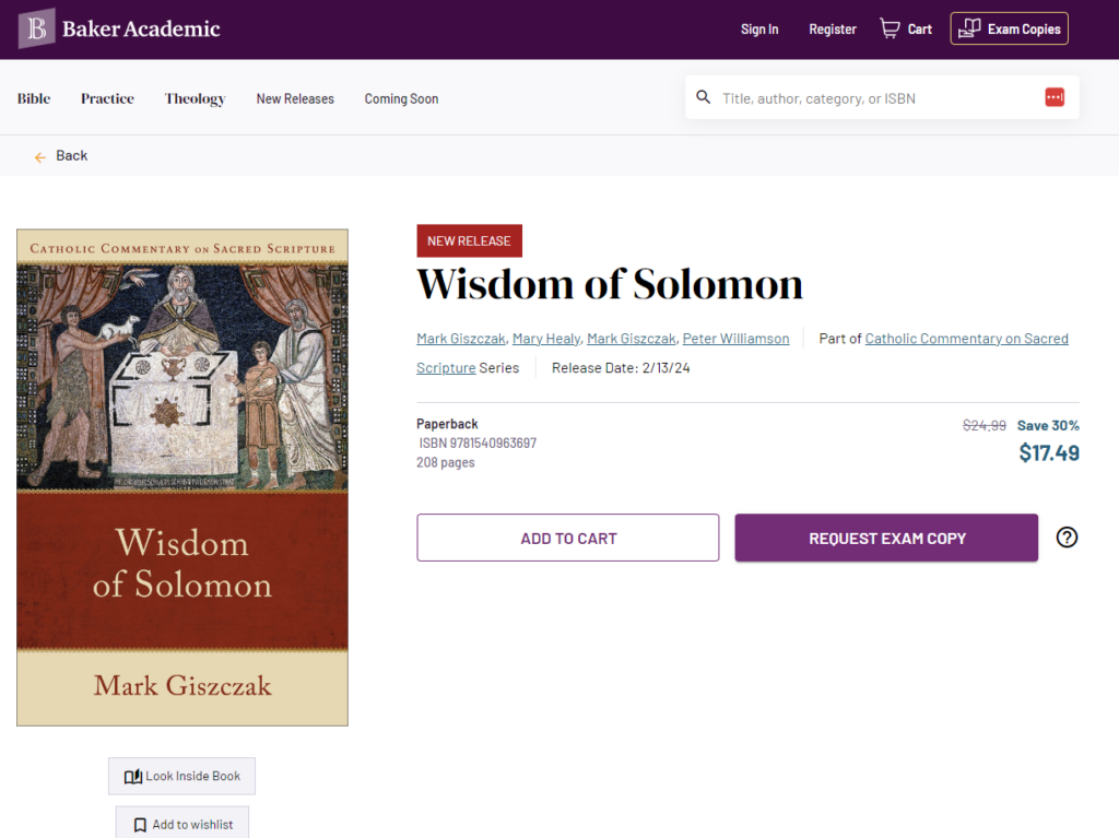 Wisdom of Solomon Baker Academic